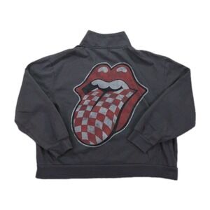 The Rolling Stones 1/4 Zip Cropped Sweatshirt Womens Large Tongue